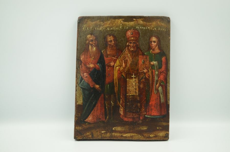 Ікона Святі мученики і сповідники Гурій, Самон, Авів та Святий Миколай Чудотворець