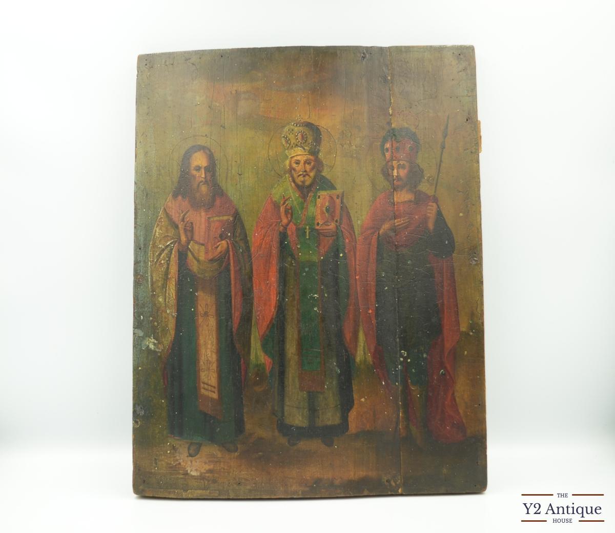 Ікона Святий Миколай Чудотворець, Іов та Іоанн воїн