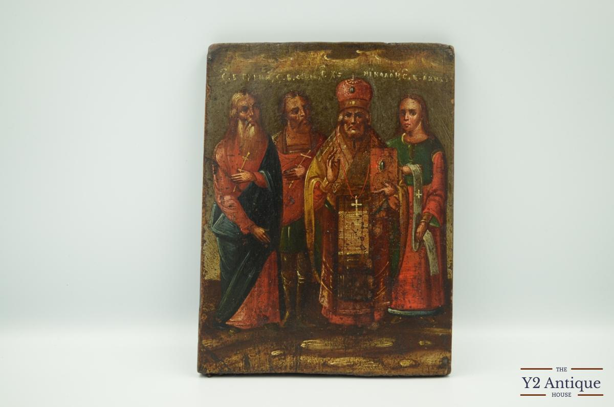 Ікона Святі мученики і сповідники Гурій, Самон, Авів та Святий Миколай Чудотворець